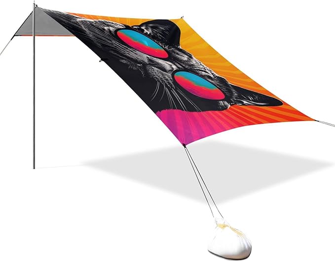 ALAZA Black Cat Beach Tent Sun Shelter UPF50+ Protection Beach Shade Canopy w/ 4 Sandbags for Outdoor Camping Fishing Backyard Fun Picnic 10x9 ft