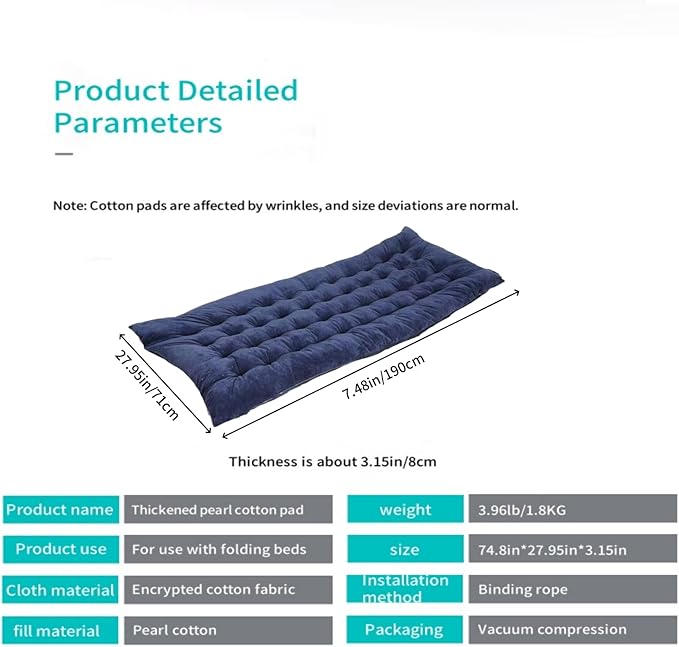 is a Foldable and Portable Pearl Cotton pad with a Thickness of 3.15 inches Suitable for Folding beds mattresses Outdoor Floor mats Offices Homes and Outdoor Rest