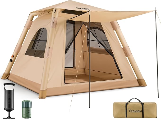 Inflatable Tents for Camping 2-4 Person Easy Set Up Camping Tent with Automatic &amp Manual Pump Waterproof Blow Up Tent for Family Outdoor
