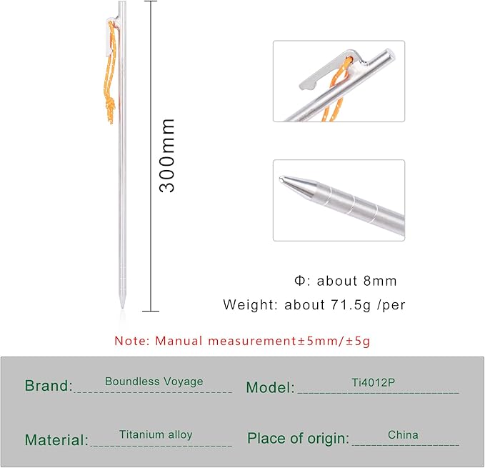 iBasingo 6-Pack Titanium Tent Stakes 20/24/30/35/40cm with Reflective Ropes Ultralight Backpacking Stakes for Camping Hiking Picnic Corrosion-Resistant &amp Durable Ground Pegs Ti4012P