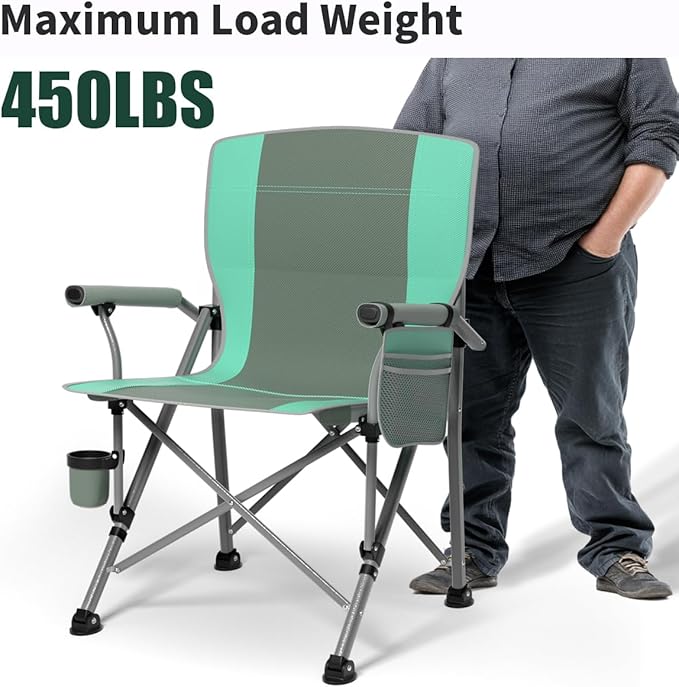 Oversized Camping Chair for Adults Heavy DutyHeavy Duty Lawn Chair with Side PocketsOutdoor Camping Fishing BeachHiking Foldable Camping Chair