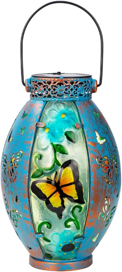Butterfly Hanging Solar Lantern Outdoor Garden Decor Butterfly Lantern Memorial Gardening Gifts for Mom Grandma Solar Lights for Outside Waterproof Table Decor