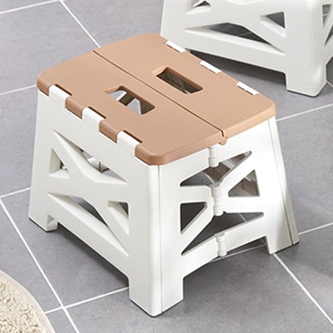NOLITOY Portable Folding Stool Small Khaki Plastic Outdoor Camping Seat Lightweight Travel Folding Stool for Fishing and Backpacking