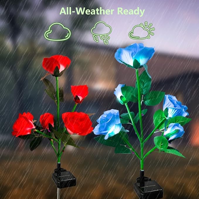 Mothers Day Gifts Solar Garden Decor Outdoor Lights 4 Pack Waterproof Garden Lights for Outside 16 Solar Rose Multi-Color Changing Solar Flower Decor for Yard Patio Gifts for Women (7-Color Rose)