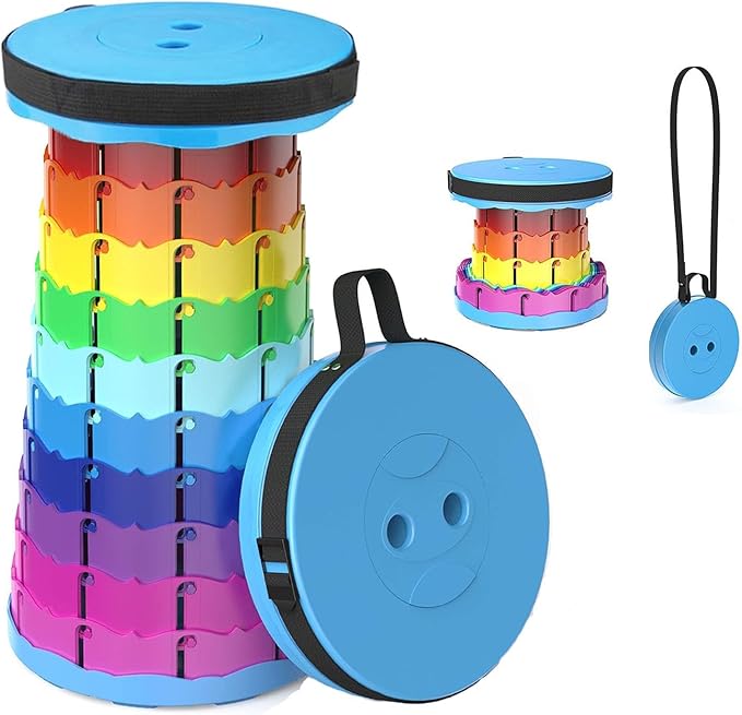 WESAPPINC Upgraded Collapsible Stool Lightweight &amp SturdyMax 400lbs Portable Retractable Telescoping Stool Foldable Camping Stool for Adults Outdoor Hiking Garden BBQ Fishing (Rainbow)