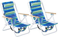 Folding Backpack Beach Chair 4 Position Portable Camping Chair with Headrest Cup Holder and Wooden Armrests (Blue Stripes 2 Packs)