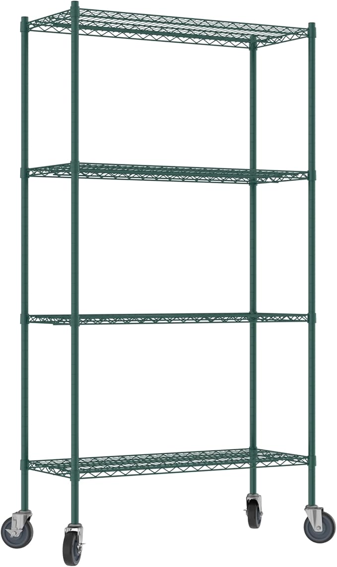 Commercial NSF Listed Green Epoxy Mobile Wire Shelving Kit 18 x 42 x 80 with 4 Shelves Perfect for Warehouse Walk-in Refrigerator Freezer Grocery Store Restaurant Dishroom