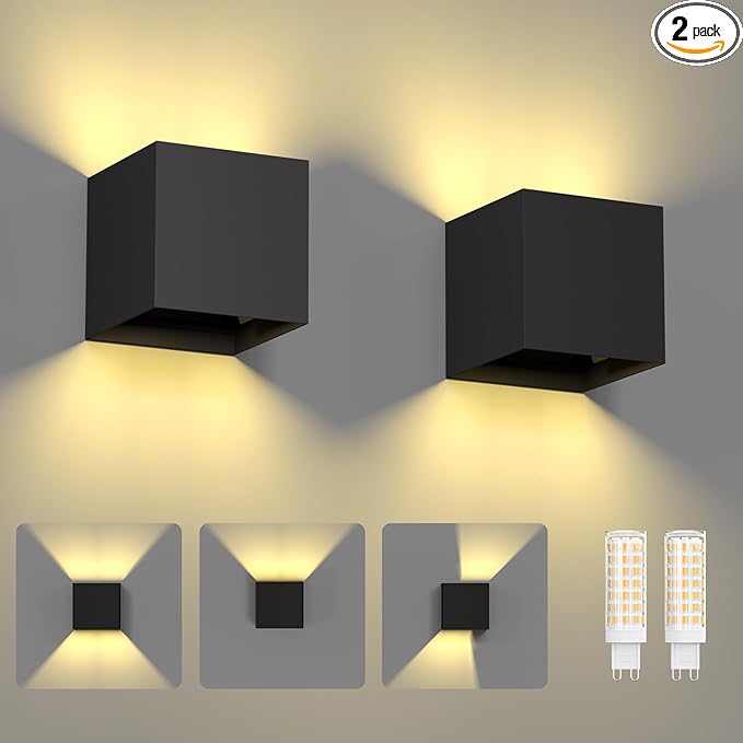 ChangM Sconces Wall Lighting 10W Blade Angle Adjustment IP65 Waterproof LED Modern Lighting Suitable for Indoor and Outdoor Replaceable G9 LED Bulb Warm White 3000K 2 Pack
