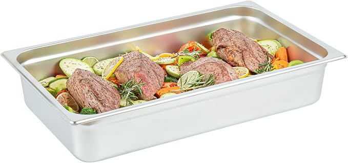Restaurantware-Kitchen Tek Full Size Steam Table Pans 6 Anti-Jam Steam Pans - Lids Sold Separately 4” Deep 24 Gauge Stainless Steel Hotel Pan Freezable For Catering Events And Parties