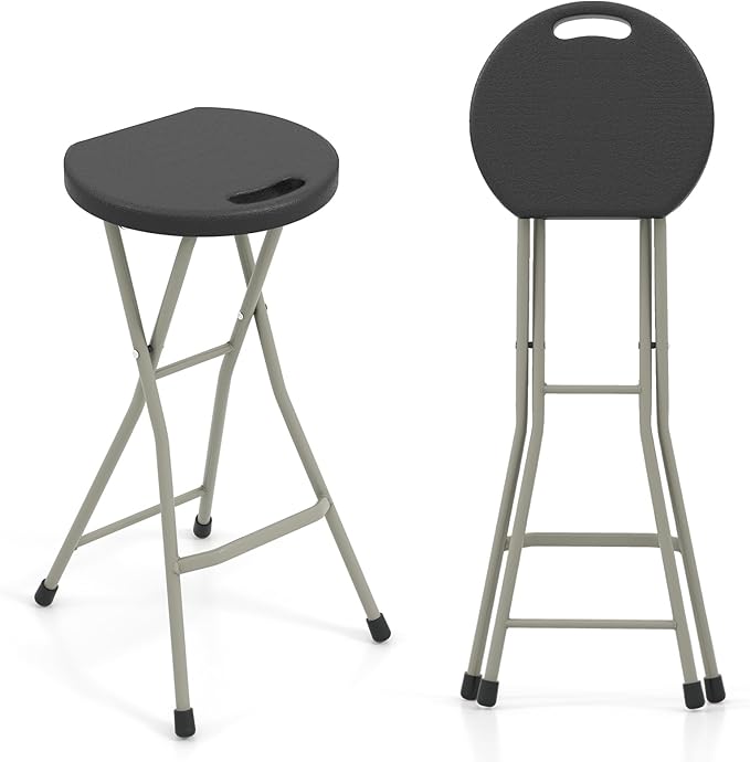 Goplus Folding Stool 2 Pack 28 Inch Foldable Camping Seat for Adults with 550 lb Capacity Portable Plastic Fold up Round Stool with Handle for Fishing Hiking Gardening BBQ