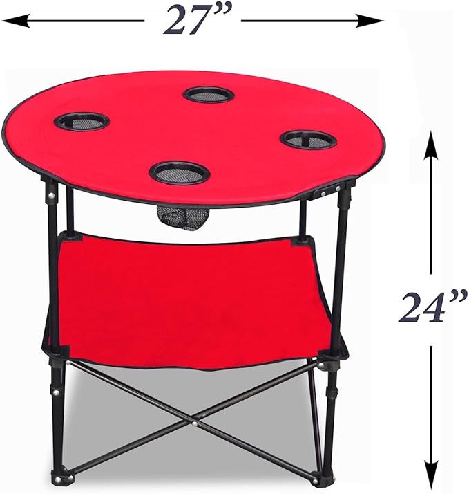 Etna Portable Camping Table Folding Camp 28 Inch Foldable Beach Outdoor with Cup Holders &amp Carry Bag for Camping Beach Backpacking Tailgating Patio RV - Red (5075-RED)