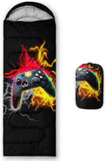 Axolotl Gaming Sleeping Bag for Boys Girls KidsGamepad Waterproof Portable Camping Bag3 Season Warm Cool Weather Lightweight Compact Camping Essentials Gear for Travelling Hiking Green Purple Orange
