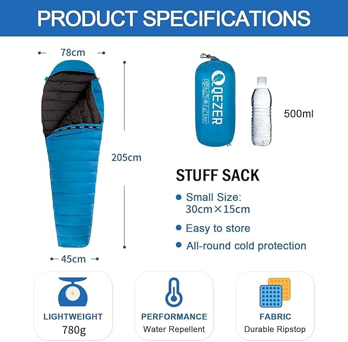 Ultralight Down Sleeping Bag for Adults with 600 Fill Power Compact Sleeping Bag for Backpacking Hiking and Camping