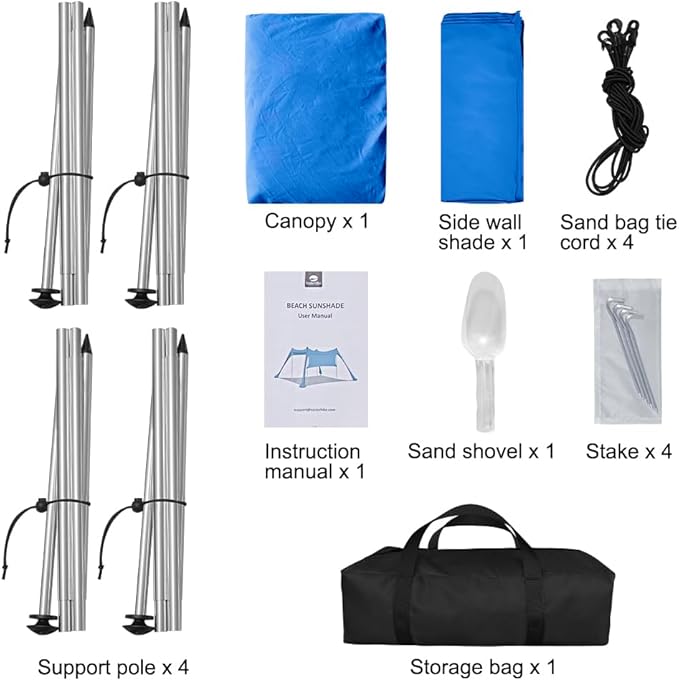 Beach Canopy Tent Shade with Sidewalls 10x10FT 6.6FT Tall UPF50+ Sun Shelter Windproof &amp Water Resistant Includes Guylines Sand Shovel Stability Poles Easy Up for Beach Outdoor Camping Backya