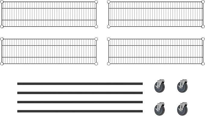 Commercial NSF Listed Black Epoxy Mobile Wire Shelving Kit 12 x 42 x 60 with 4 Shelves Perfect for Warehouse Walk-in Refrigerator Freezer Grocery Store Restaurant Dishroom