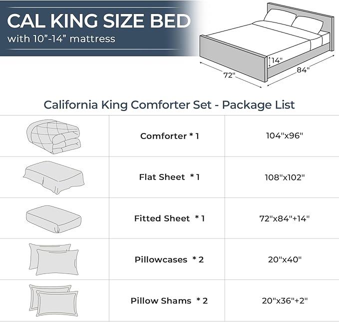 HEVUMYI Navy Blue Cali-King Comforter Set - 7-Piece All Season Bed in a Bag Cali-King Ultra Soft Bedding Set with Comforter Flat Sheet Fitted Sheet Pillowcases Pillow Shams Navy Blue