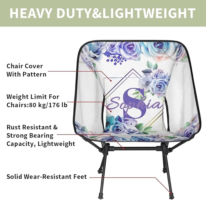 Camping Chair Personalized Backpacking Chair Lightweight Portable Folding Customized Name Chairs for Beach Sport Hiking (Purple &amp Blue)