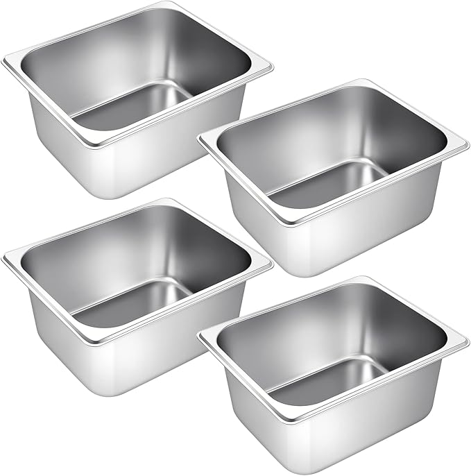 Zubebe 4 Pcs Hotel Pans Stainless Steel Steam Table Pan 1/2 Half Size 6 Inch Restaurant Steam Table Pan Deep Metal Food Tray Commercial Food Pans for Restaurant Party Buffet Catering