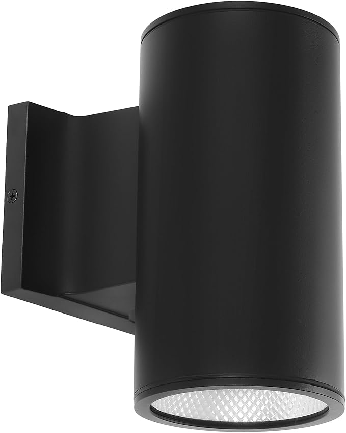 Maxxima Cylinder LED Outdoor Wall Light Modern Wall Wash 12 Watt 1050 Lumens 5 CCT 2700K/3000K/3500K/4000K/5000K Dusk to Dawn Photocell Sensor Exterior Garage Patio or Porch Lighting Black
