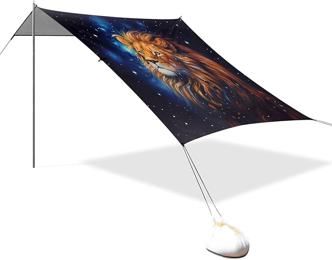 ALAZA Lion Galaxy Beach Tent Sun Shelter UPF50+ Protection Beach Shade Canopy w/ 4 Sandbags for Outdoor Camping Fishing Backyard Fun Picnic 10x9 ft