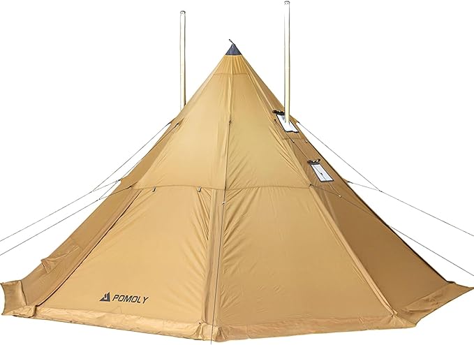 POMOLY Tipi Tent Camping Hot Tents Bromance 70 Pyramid with 3 Stove Jacks for 2-4 Person Hiking Hunting