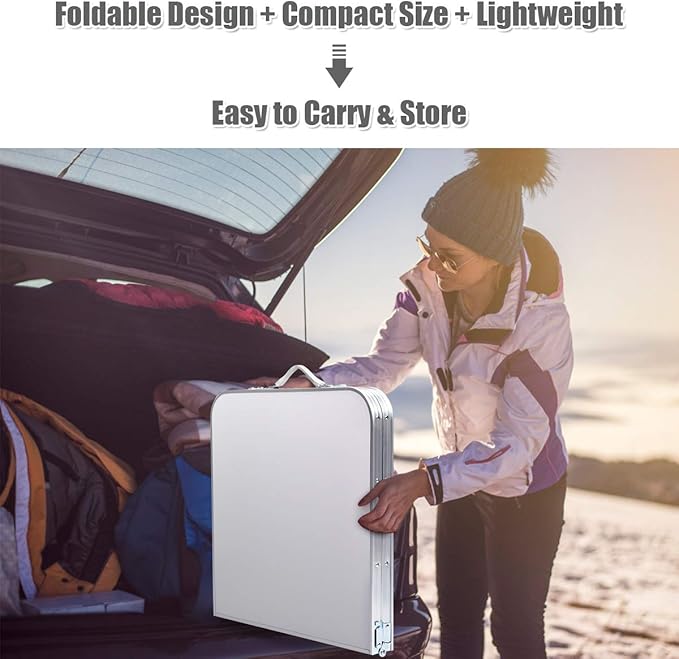 Goplus Folding Camping Table with Storage Aluminum Outdoor Camp Table with 2-Level Adjustable Height Lightweight Portable Foldable Picnic Table for Tailgating Beach BBQ Party RV