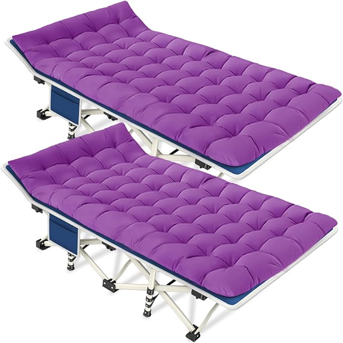 Heavy Duty Camping Cot 2 Pack with Comfortable Mattress and Pad Portable Sleeping Bed for Adults Ideal for Outdoor Vacations Includes Carry Bag Perfect for 2 Persons