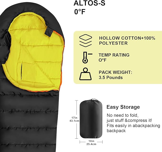 KAMPKEEPER Mummy Sleeping Bag Cold Weather Camping Sleeping Bag 32℉ 3-4 Seasons Adults Sleeping Bag Non-Snag Zipper with Adjustable Hood for Backpacking Hiking