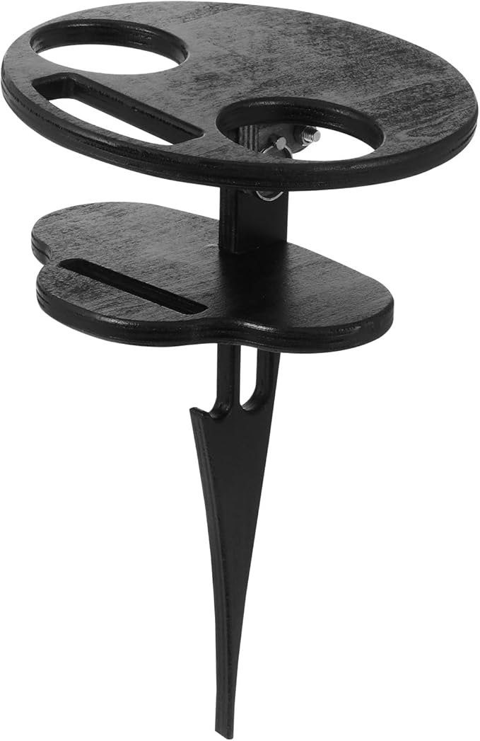 Portable Foldable Outdoor Wine Table with Two-Tier Wood Storage Black Picnic Snack Table for Beach Camping and Backyard Parties