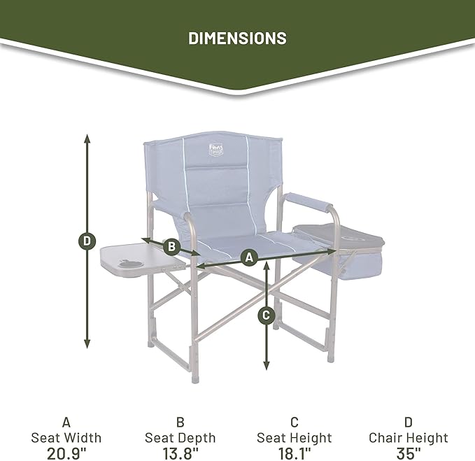 TIMBER RIDGE Folding Camping Chair with Cooler Bag Director Chair Foldable with Side Table for Adults Camp Chairs for Outdoor Lawn Sports Fishing Heavy Duty Supports 300lbs Blue