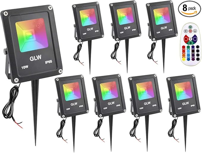 10W Low Voltage Landscape Lighting RGB Color Changing LED Landscape Lights Remote Control Waterproof Garden Patio Spotlight Decorative Lamp for Outdoor Indoor(8 Pack/NO Plug)
