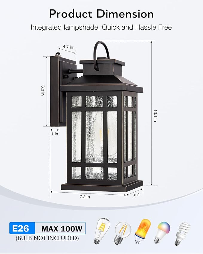 ORB Dusk to Dawn Outdoor Lighting Oil Rubbed Bronze Exterior Light Fixtures 100% Aluminum Anti-Rust Waterproof Modern Outside Lights for House Porch Garage Front Door Easy-to-Install