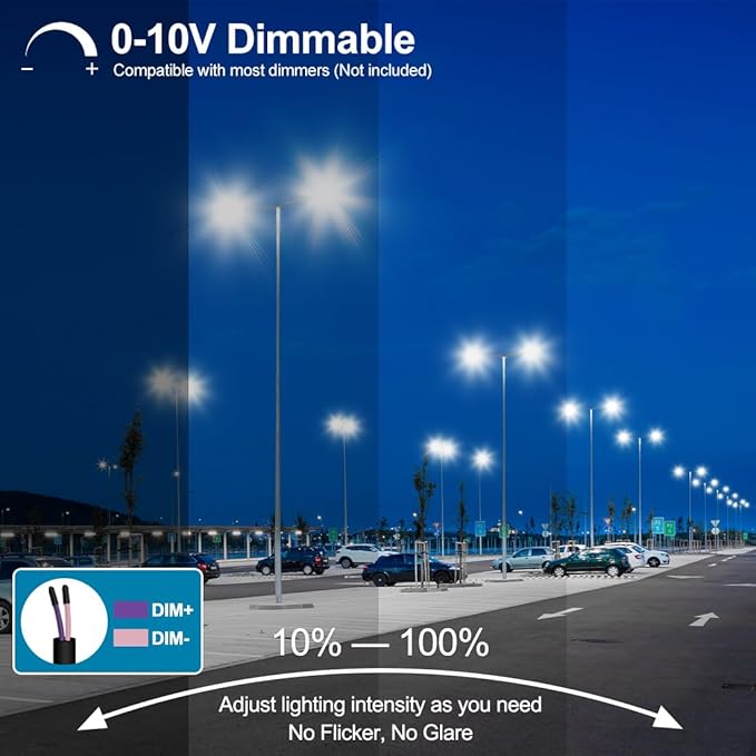 300W LED Parking Lot Light with Photocell Outdoor Dimmable LED Pole Lights with Slip Fitter &amp Arm Mount in 1 150LM/W 45000LM 5000K 100-277V IP65 Power Selectable (300W/240W/200W) ETL