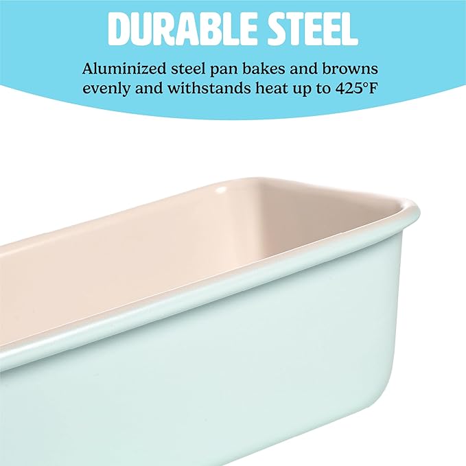 Tasty Smart Solutions Bakeware 9-Inch x 5-Inch Loaf Pan with Easy Lift Insert Durable Steel for Even Baking Premium Nonstick Coating Perforated Insert for Easy Lifting Dishwasher Safe Aqua