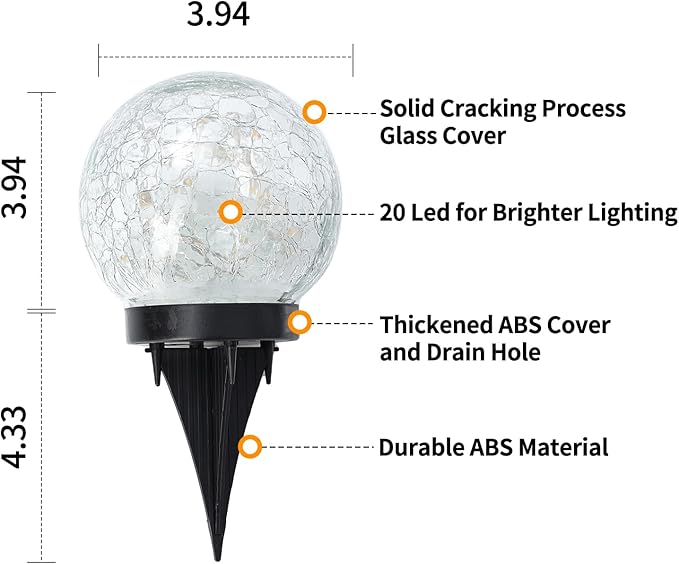 Solar Globe Lights Outdoor Waterproof-Solar Balls Garden-Cracked Glass Ball Solar Lights Outdoor-Solar Orbs Outside-Outdoor Decorations Patio &amp Yard Lawn Backyard Decor
