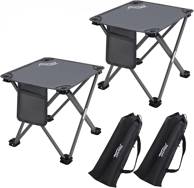 Roptat 2 Pack Camping StoolPortable Folding Compact Lightweight Stool Seat for Camping Fishing Hiking Gardening Outdoor Walking Backpacking Travelling and Beach with Carry Bag (Grey)
