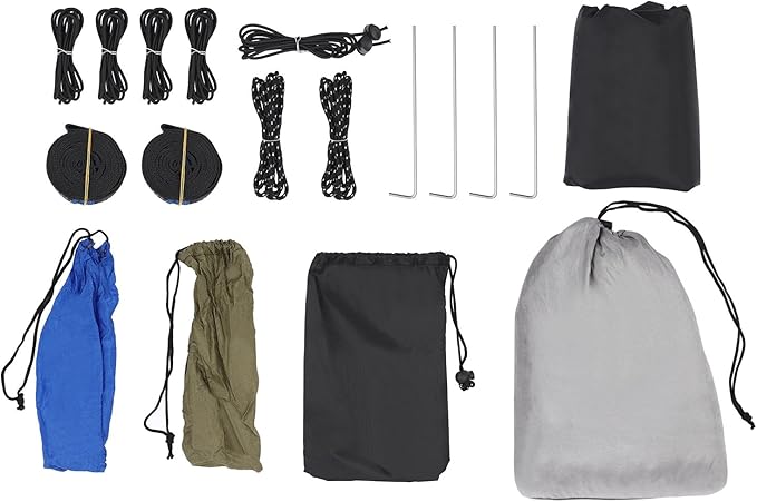 HammocksCamping Hammock with Mosquito Net and Rain Fly Tarp200kg Load CapacityLightweight Portable Hammock for BackpackingHikingand Travel-Black/Grey