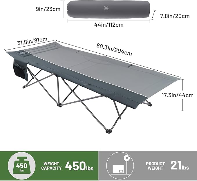 TIMBER RIDGE Extra Wide Heavy Duty Camping Cot for Adult Easy Set Up Oversized Sleeping Cot with Carry Bag for Camping Travel and Outdoors Support up to 450lbs Grey 2 Pack