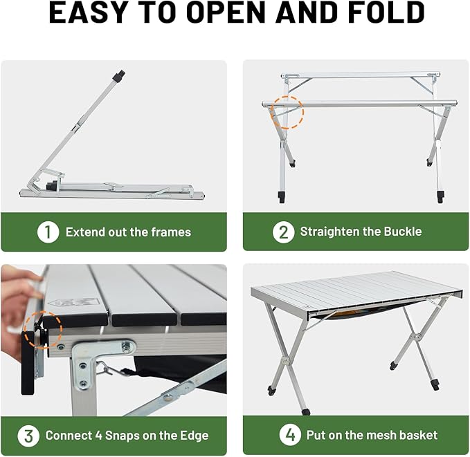 TIMBER RIDGE Folding Camping Table Adjustable Height 4-6 Person Lightweight Aluminum Roll-up Table for Camping Outdoor Picnic BBQ Backyard Party Support 220 lbs Silvery
