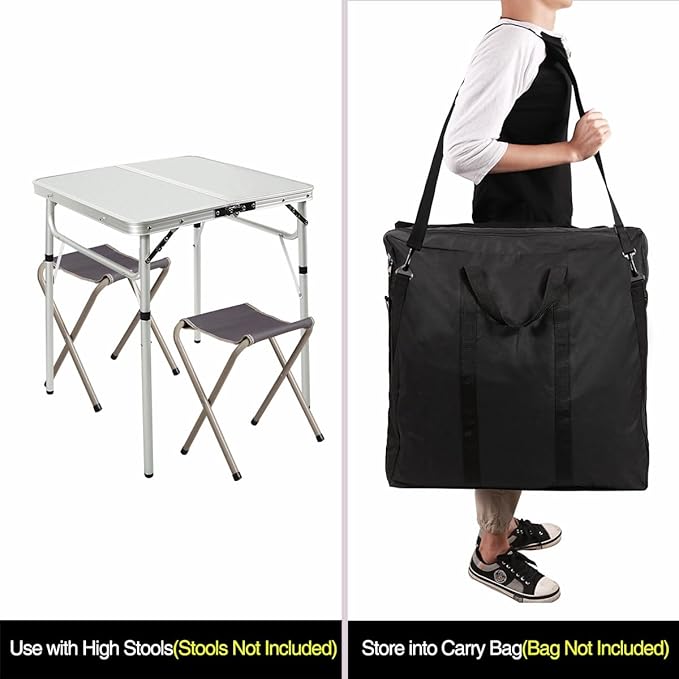 REDCAMP 24 Square Small Folding Camping Table with Adjustable Heights Legs Lightweight Portable Aluminum Fold in Half Card Tables Bridge Tables for Outdoor Picnic White