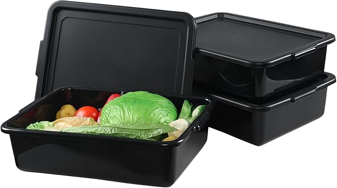 3 Pack 13 L Food Service Bus Tubs with Lids Commercial Utility Bus Box Black