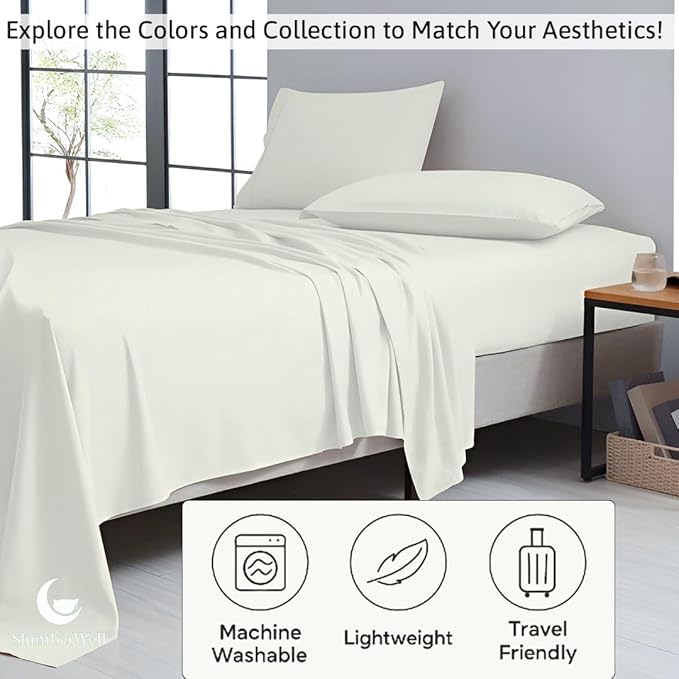 SlumberWell 4 Piece Luxury Soft Microfiber Fitted Bed Sheet Set for Campers 8 to 12 Inch Deep Pocket RV Full 54 x 75 Ivory