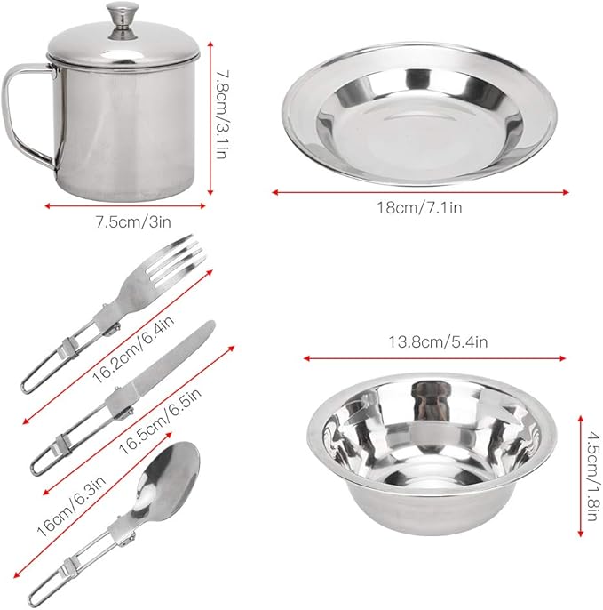 Stainless Steel Outdoor Tableware Set Portable Single Person Cookware for Camping Picnic Hiking Rustproof Camping Dishes Set with Storage Bag Lightweight Outdoor Cooking Utensil
