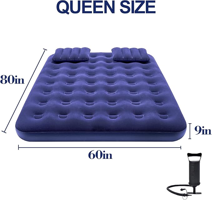 DIMAR GARDEN Queen Size Camping Air Mattress Inflatable Bed with PillowInclude Hand Pump