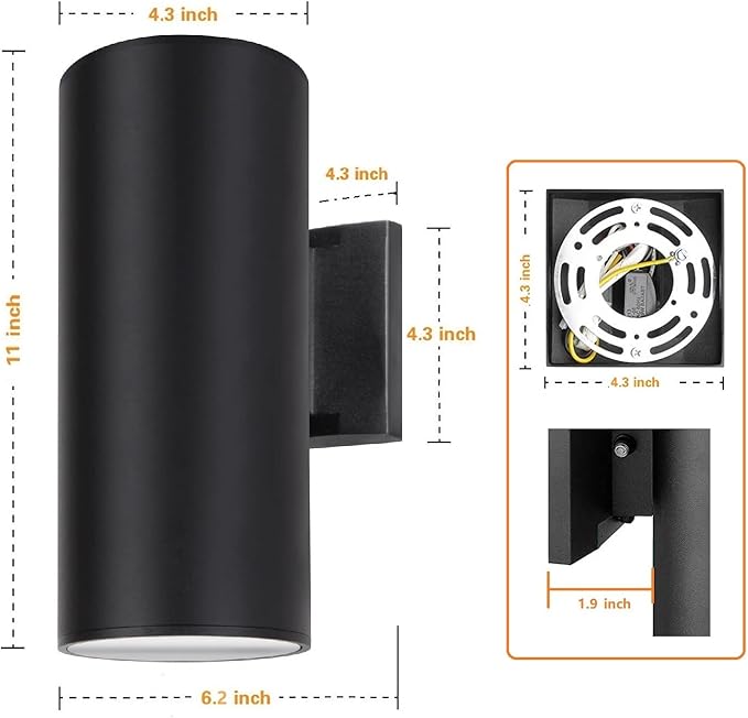 Outdoor Wall Light Exterior Lighting with Dusk to Dawn Sensor - 2 Light Bulbs Included Aluminum Waterproof Wall Mount Cylinder Design - Up Down Light Fixture for Porch Backyard and Patio