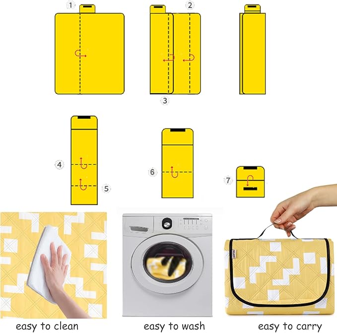 Waterproof Sandproof Travel Blanket Large Yellow Picnic Mat for 2-4 Adults Lightweight Beach Blankets with Carry Strap Foldable Outdoor Blankets for Camping Grass Park