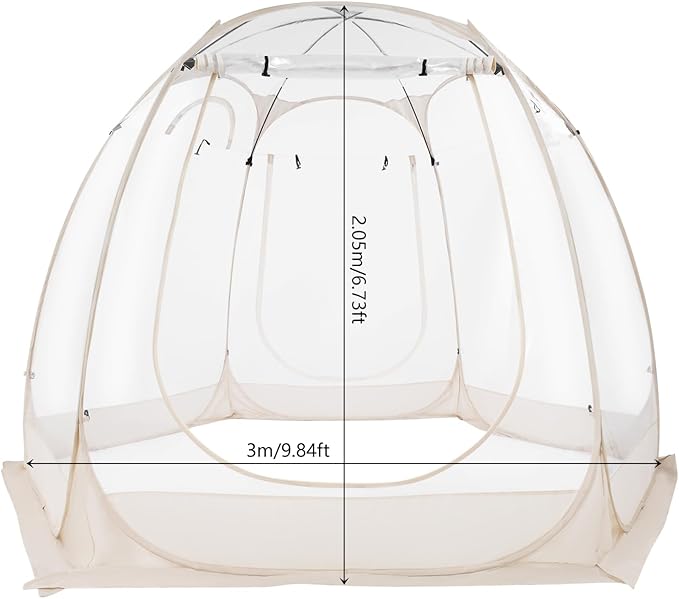 9.84 x 6.73FT Spacious Pop Up Bubble Tent Clear Tent with Windproof Ropes &amp Ground Nails Portable Garden Globe Igloo Tents for Outside Camping Picnics Garden Clear Champagne