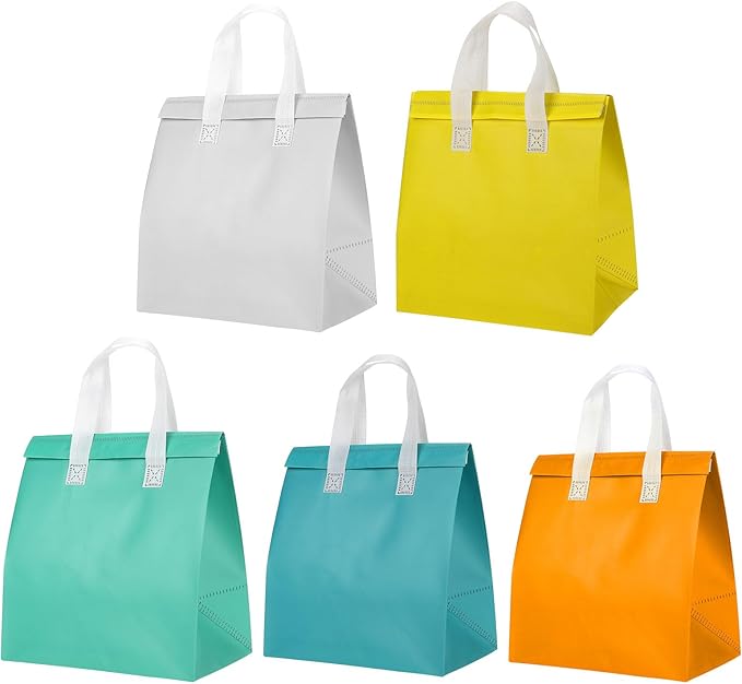 PATIKIL Insulated Take Away Bags 25 Pcs Insulation Cooler Bag Grocery Thermal Bags 11.8 x 7.9 x 12.6 Inch for Hot Cold Frozen Food Delivery Multi-Color