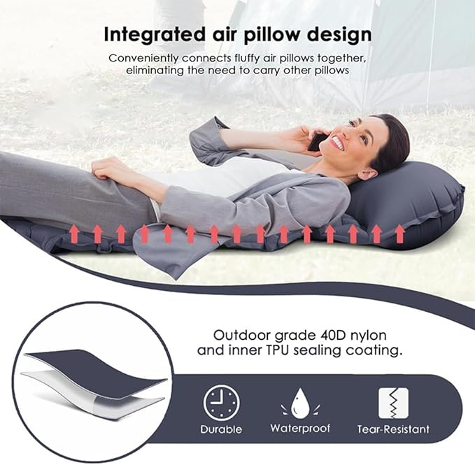 Ultralight Inflatable Sleeping Pad for Camping Built-in PumpUltralight Water-Resistant Air Mattress Built-in Pillow Portable Sleeping Pad for Camping Home &amp Hospital Care (Navy)