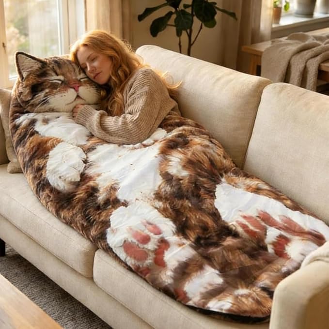Cat Sleeping Bag for HumanFluffy Cat Sleeping Bag for AdultsPlush cat Envelope Sleeping BagsAdult Soft Sleeping Bags for CampingSleepovers &amp Home LoungingWashable Warm Blanket